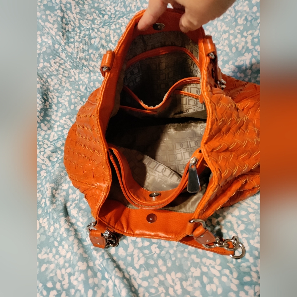 Dana Buchman Boho Faux Leather Woven Orange Purse - Picture 11 of 16